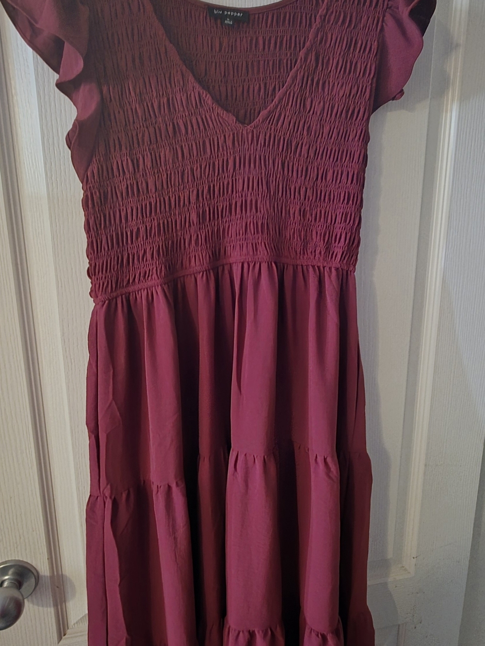 NWOT - Berry Smocked V-Neck Tiered Dress - LARGE